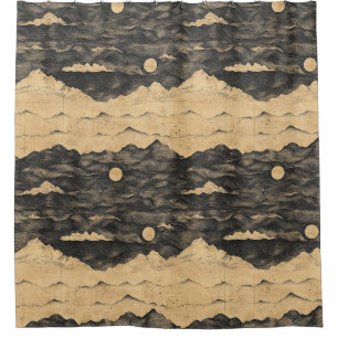 Rideaux De Douche Paysage de montagnes aux nuages vintage (7)