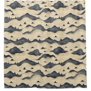 Rideaux De Douche Paysage de montagnes aux nuages vintage (8)