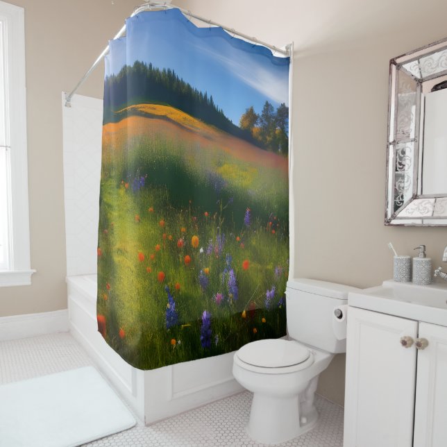 Rideaux De Douche Paysage de prairie à la fin de l'été (En situation)