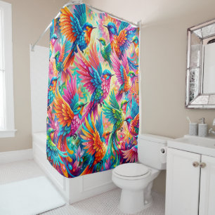 Rideaux De Douche Paysage de rêve vibrant de colibri – Boho tropical
