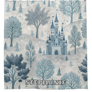 Rideaux De Douche Paysage du château d'hiver en bleu et gris