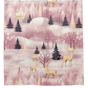 Rideaux De Douche Paysage hivernal rose fantaisiste (1)