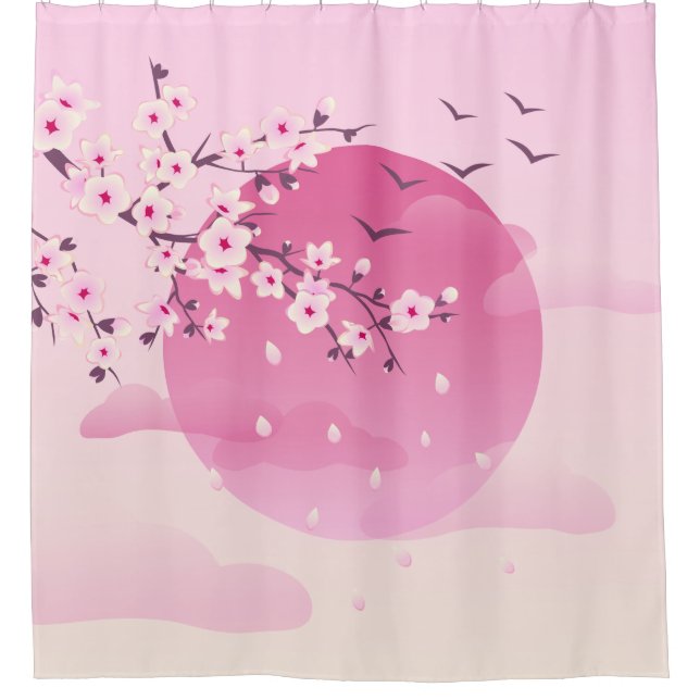 Rideaux De Douche Paysage japonais des fleurs de cerisiers (Devant)