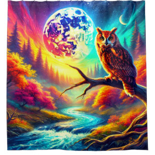 Rideaux De Douche Paysage lunaire surréaliste de hibou