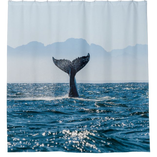 Rideaux De Douche Paysage marin de la baleine : Eau Dramatique. (Devant)