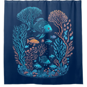 Rideaux De Douche Paysage sous-marin poissons colorés et récif coral