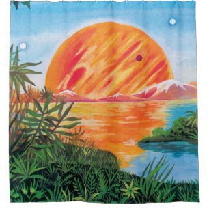Rideaux De Douche Paysage sur Europa - Peinture de science-fiction d