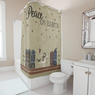 Rideaux De Douche Peace on Earth - Folk Art Village de Snowman