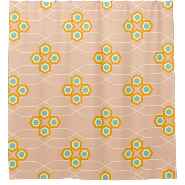Rideaux De Douche Peach background hexagonal floral pattern  (Devant)