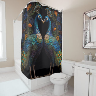 Rideaux De Douche Peacock Birds Vitrail Salle de bain en mosaïque