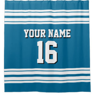 Rideaux De Douche Peacock Blue avec White Stripes Sports Jersey