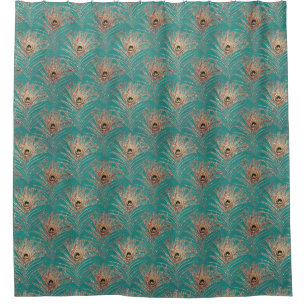 Rideaux De Douche Peacock motif parties scintillant or turquoise élé