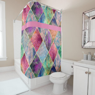 Rideaux De Douche Pearl Harlequin Herringbone Trippy Hippie Rainbow