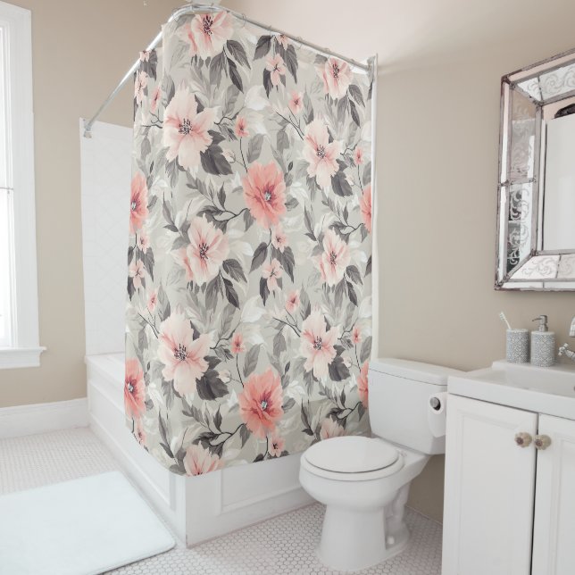 Rideaux De Douche Pêche et beige Vintage Floral (En situation)
