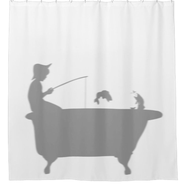Rideaux De Douche Pêche Poisson Garçon Derrière Bain Silhouette Ombr (Devant)
