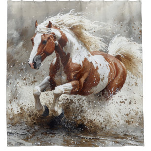 Rideaux De Douche Peindre Un Cheval Qui Traverse L'Eau