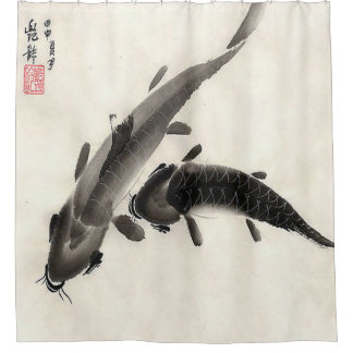 Rideaux De Douche Peinture à l'aquarelle japonaise Koi Fish Pond