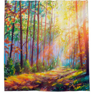 Rideaux De Douche peinture à l'huile magnifique forêt en automne, pi
