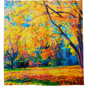 Rideaux De Douche  peinture à l'huile sur toile. Les arbres jaunes. 