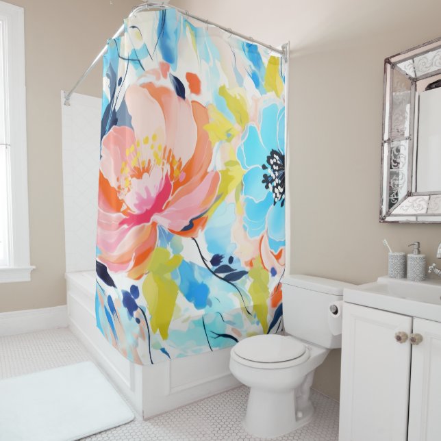 Rideaux De Douche Peinture à motif floral Abstrait (En situation)