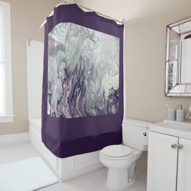 Rideaux De Douche Peinture à spirale violette et grise (En situation)