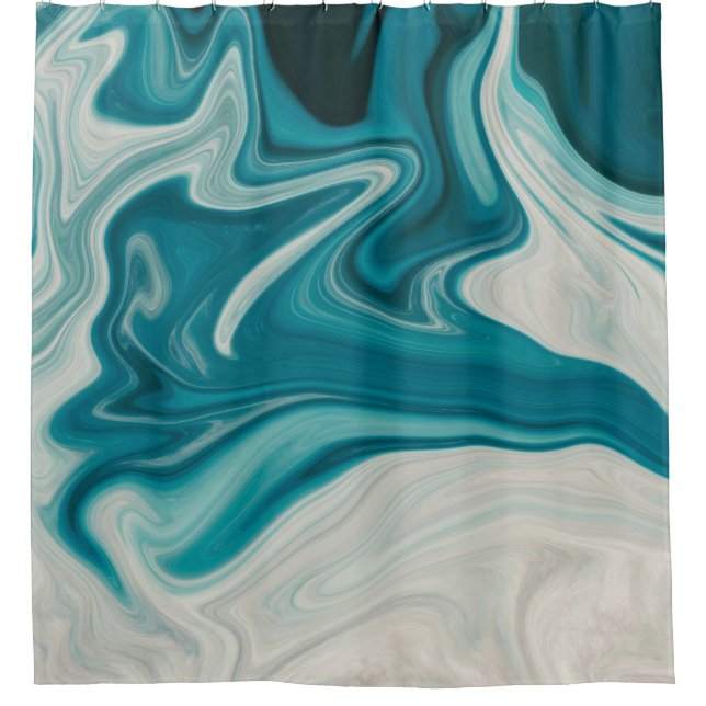 Rideaux De Douche Peinture abstraite blanche et turquoise (Devant)