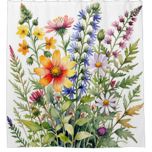 Rideaux De Douche Peinture aquarelle de fleurs sauvages colorées jol