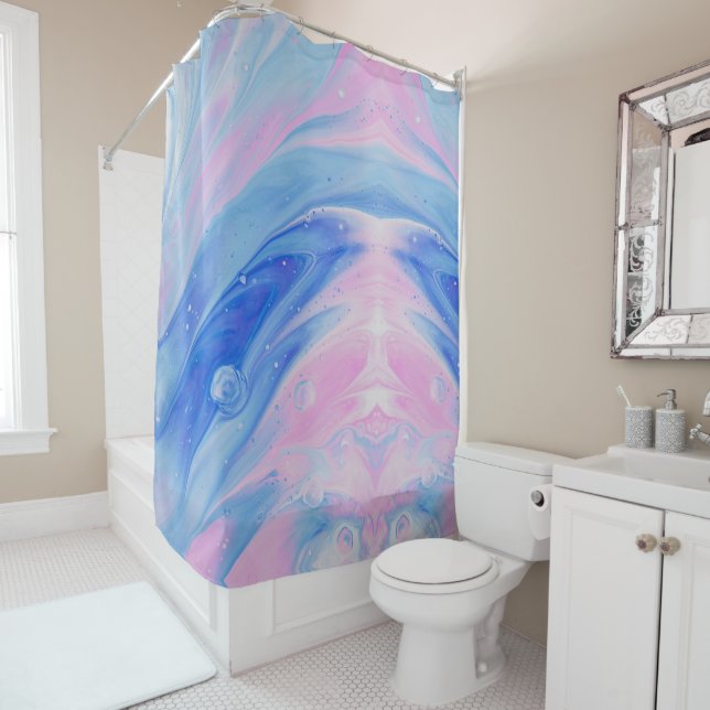 Rideaux De Douche peinture bleue et épingle abstraite (En situation)