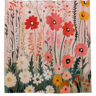 Rideaux De Douche Peinture de champ de fleurs sauvages colorées