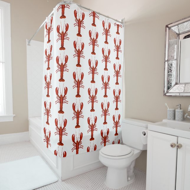 Rideaux De Douche Peinture de homard Motif côtier marin (En situation)