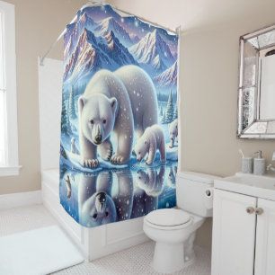 Rideaux De Douche Peinture de la scène neigeuse de la famille des ou