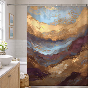 Rideaux De Douche Peinture de paysage abstrait aquarelle or
