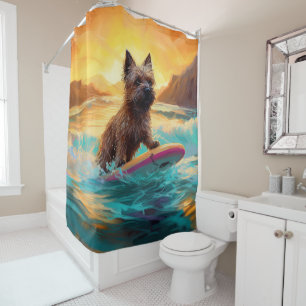 Rideaux De Douche Peinture de Surf sur Plage de Terrier Cairn