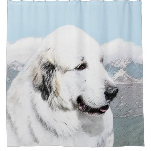 Rideaux De Douche Peinture des Pyrénées - Art original du chien