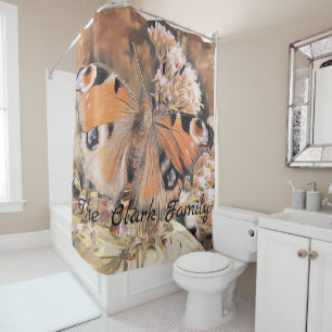 Rideaux De Douche Peinture d'un papillon orange sur douche fleurie