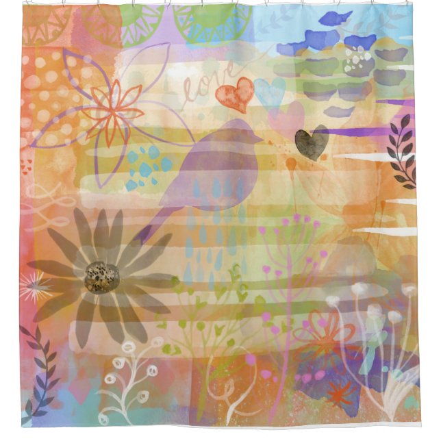 Rideaux De Douche Peinture mignonne d'aquarelle de fleur chic (Devant)