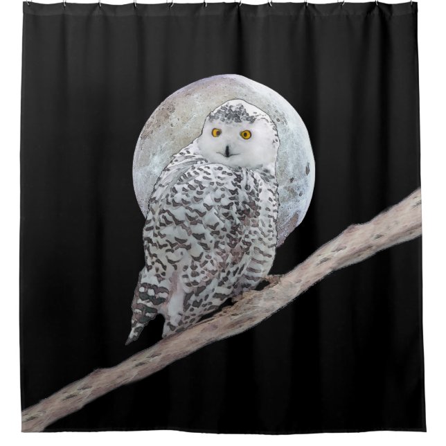 Rideaux De Douche Peinture sur la Chouette neigeuse et la Lune - Art (Devant)
