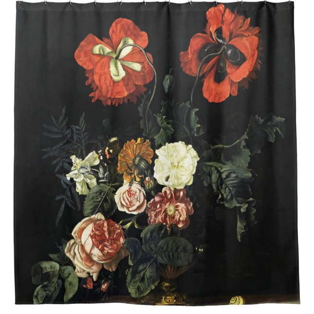Rideaux De Douche Peinture vintage Vie morte avec Fleurs (Devant)