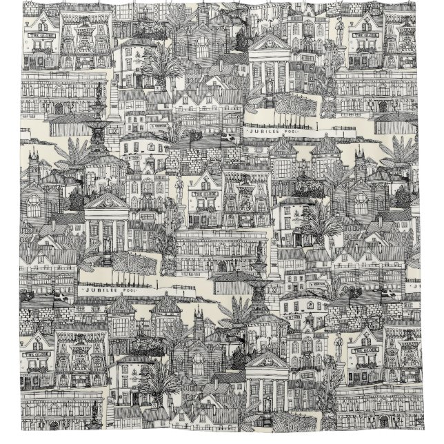 Rideaux De Douche Penzance toile perle noire (Devant)