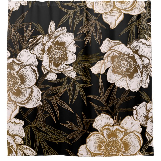Rideaux De Douche Peonies en or : Floral Vintage (Devant)
