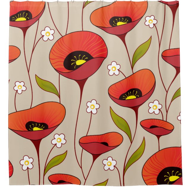 Rideaux De Douche Pépites rouges Fille fine Floral Retro (Devant)