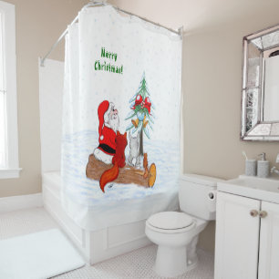 Rideaux De Douche Père Noël avec Renard de lapin et écureuil