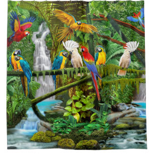 RIDEAUX DE DOUCHE PERROQUETS AU PARADIS