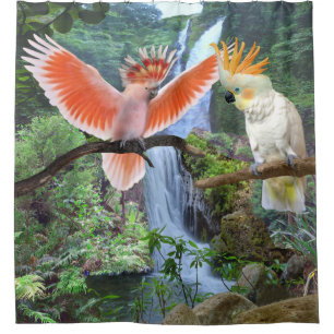 RIDEAUX DE DOUCHE PERROQUETS COCKATOOS AU PARADIS