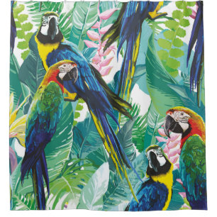 Rideaux De Douche perroquets colorés et fleurs exotiques