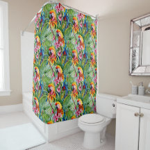 Perroquets de couleurs vives et fleurs tropicales