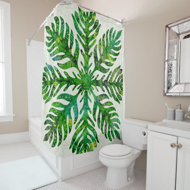 Rideaux De Douche Perruche à feuilles hawaïennes (En situation)