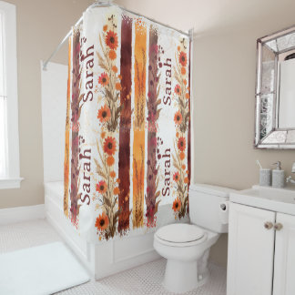 Rideaux De Douche Personalized Floral Shower Curtain with Name