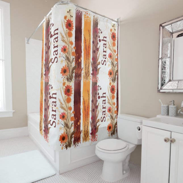 Rideaux De Douche Personalized Floral Shower Curtain with Name (En situation)