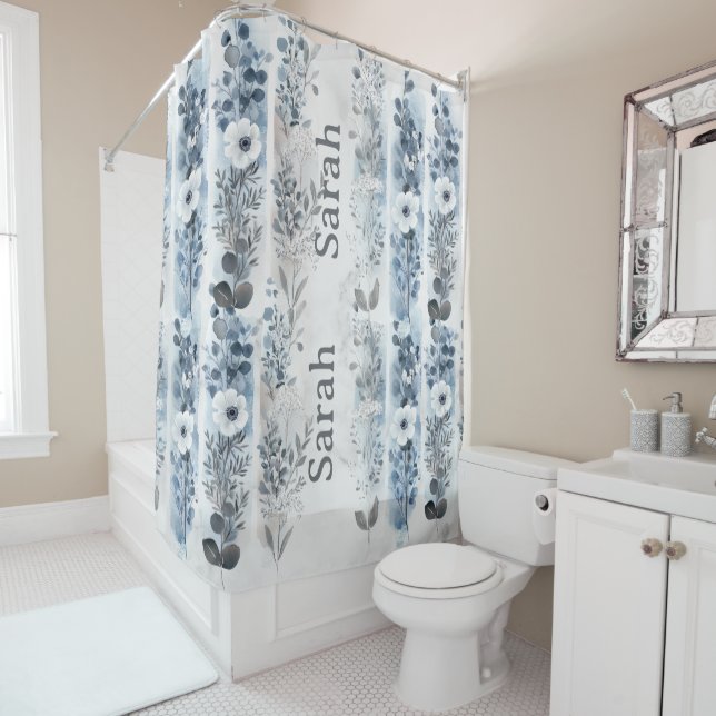 Rideaux De Douche Personalized Floral Shower Curtain with Name (En situation)
